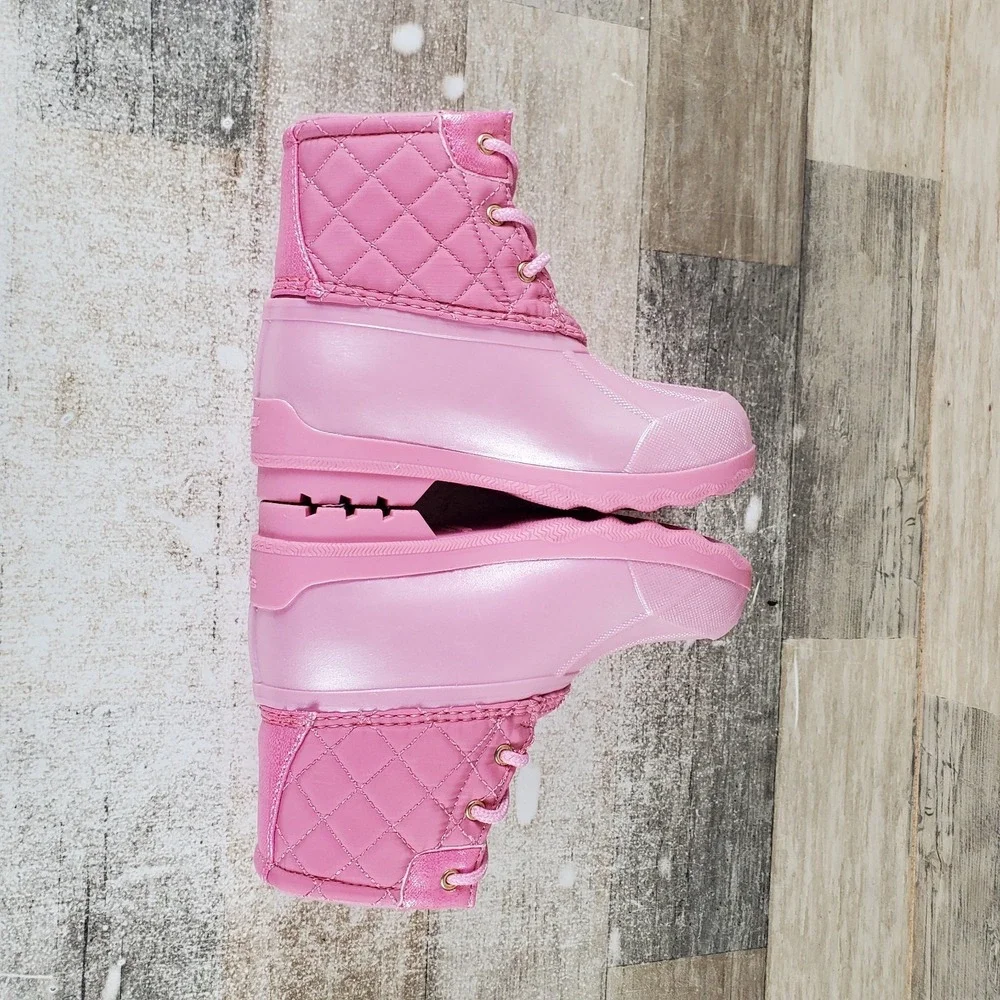 Sperry Port Kids Snow Boot Sz 11 M Pink Rubber Lace Up Mid Top Round Toe Footbed
